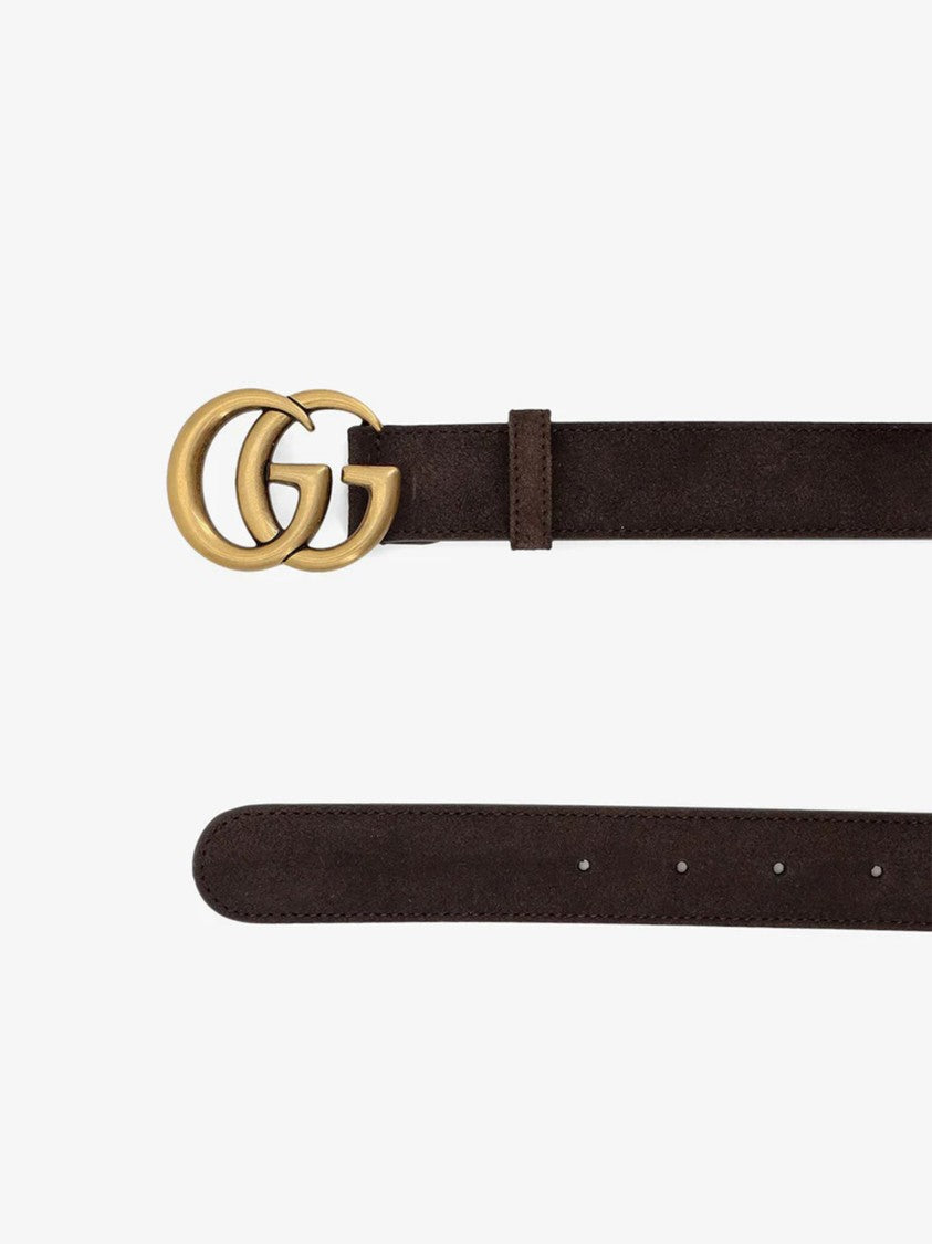 Gucci Brown Suede Double G Buckle Belt