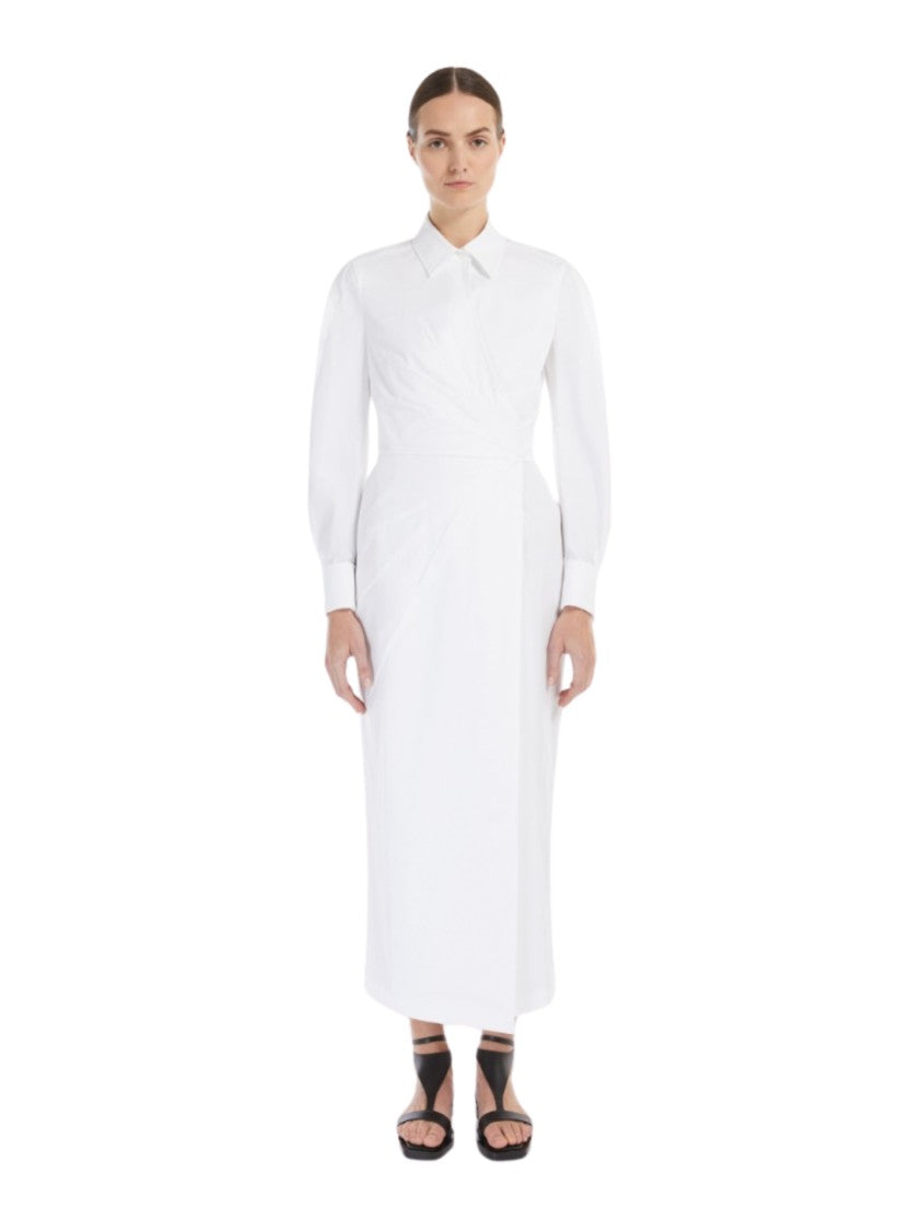 Max Mara Tailored White Wrap Dress With Intricate Pleating