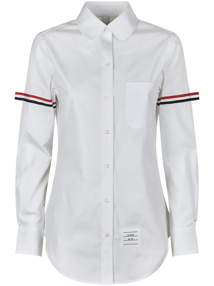 Thom Browne Classic Round Collar Shirt W/ Rwb Grosgrain Armbands