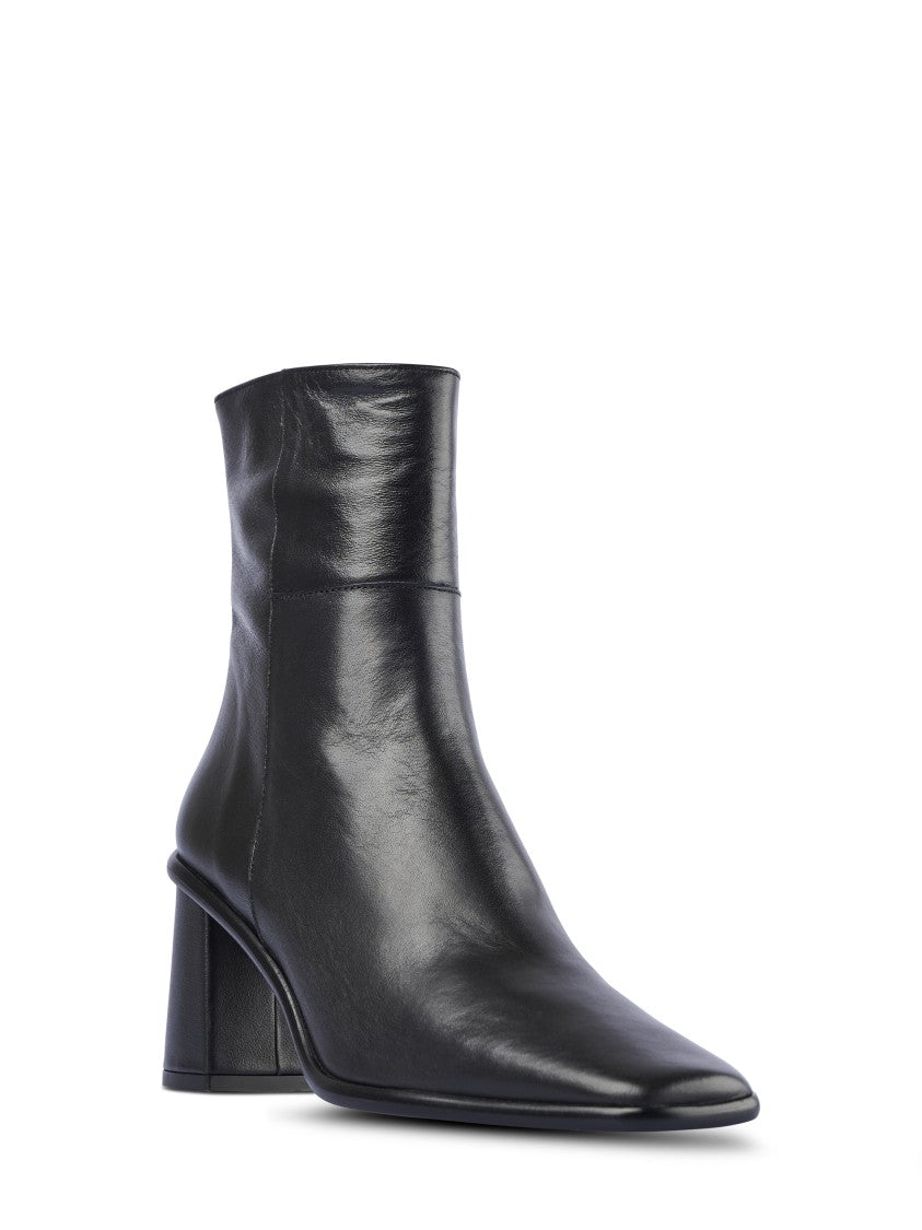 Alohas Black Leather Ankle Boots With Pointed Toe And Gold-Tone Zipper
