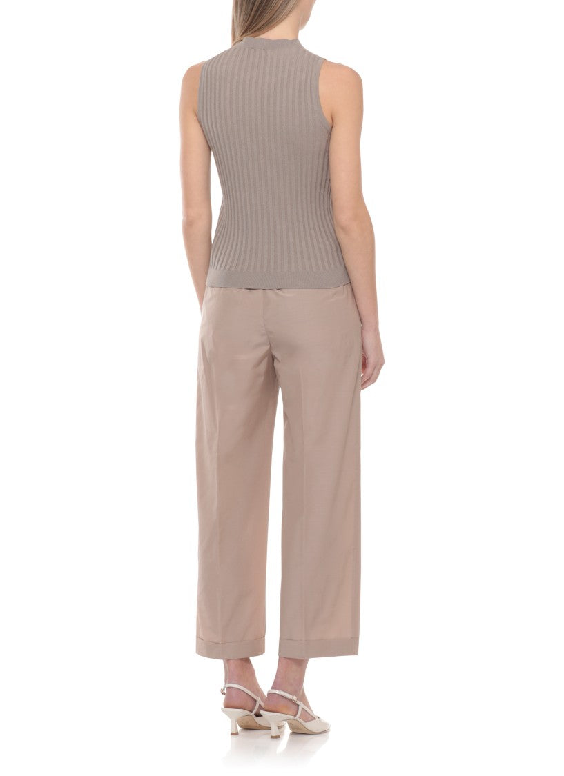 Peserico Brown Ribbed Pattern Cotton Tank Top