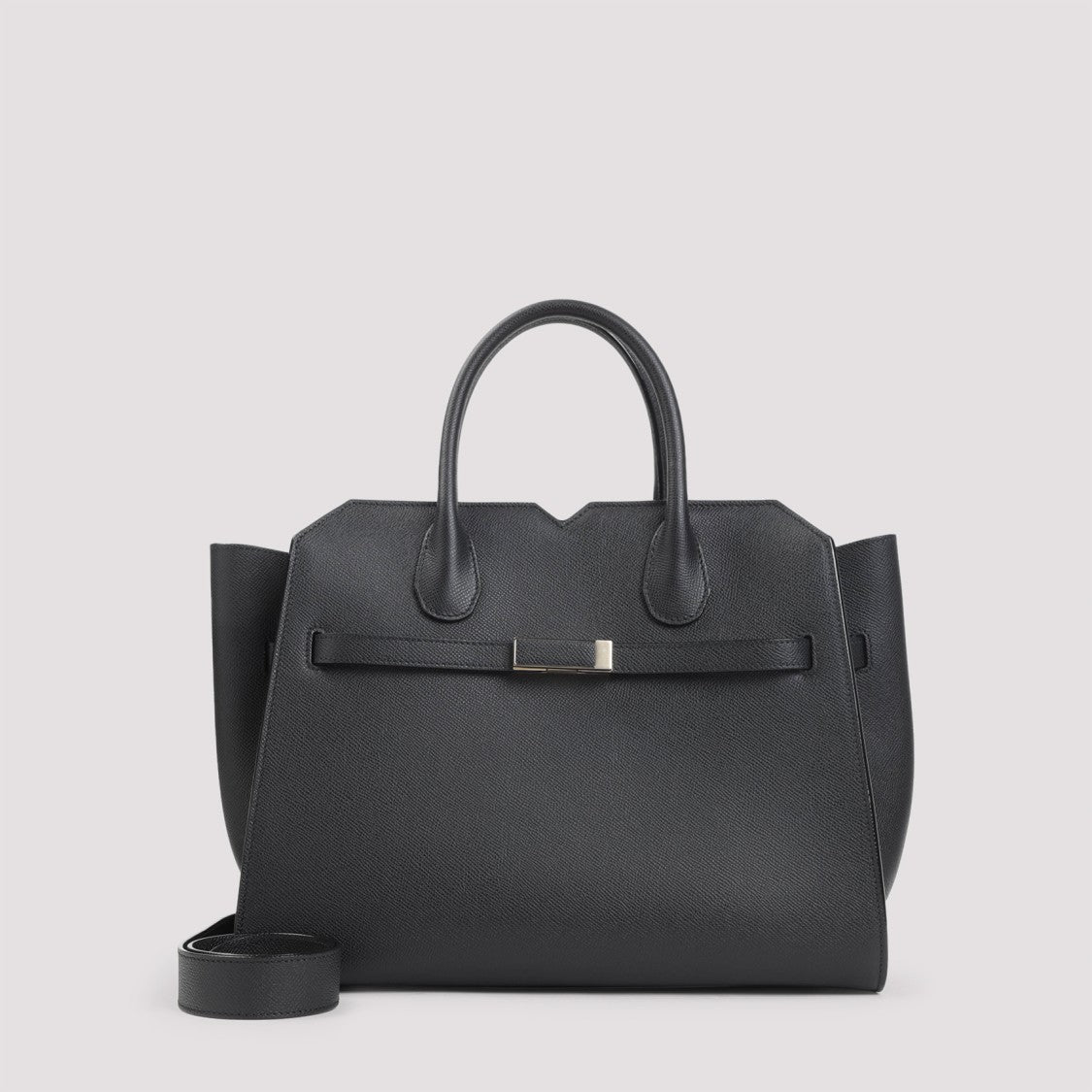 Valextra Black Calf Leather Milano Media Shoulder Bag