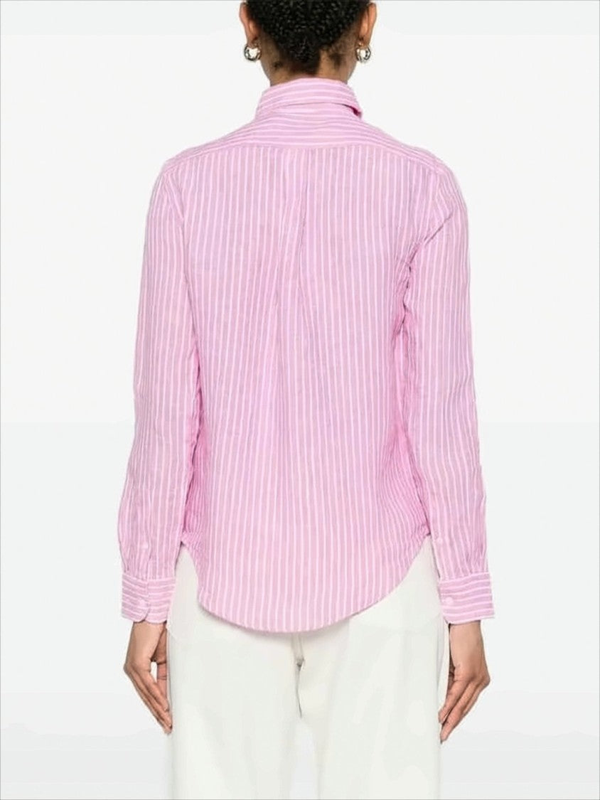 Polo Ralph Lauren Pink Striped Linen Blouse With Classic Button-Down Design