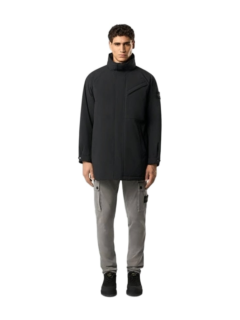 Stone Island Sleek Minimalist Black Coat With High Collar
