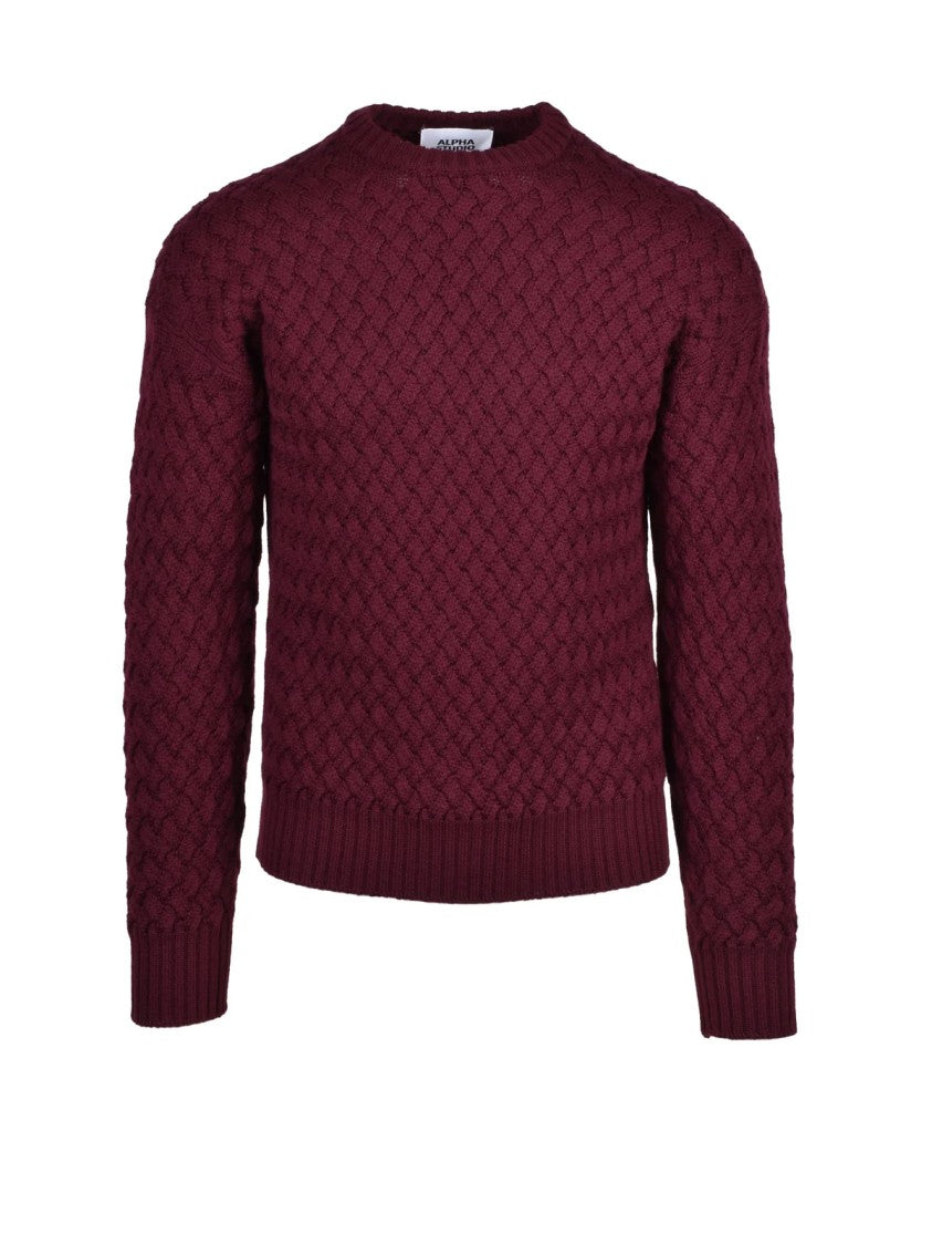 Alpha Studio Chunky Cable Knit Sweater With Classic Crew Neckline