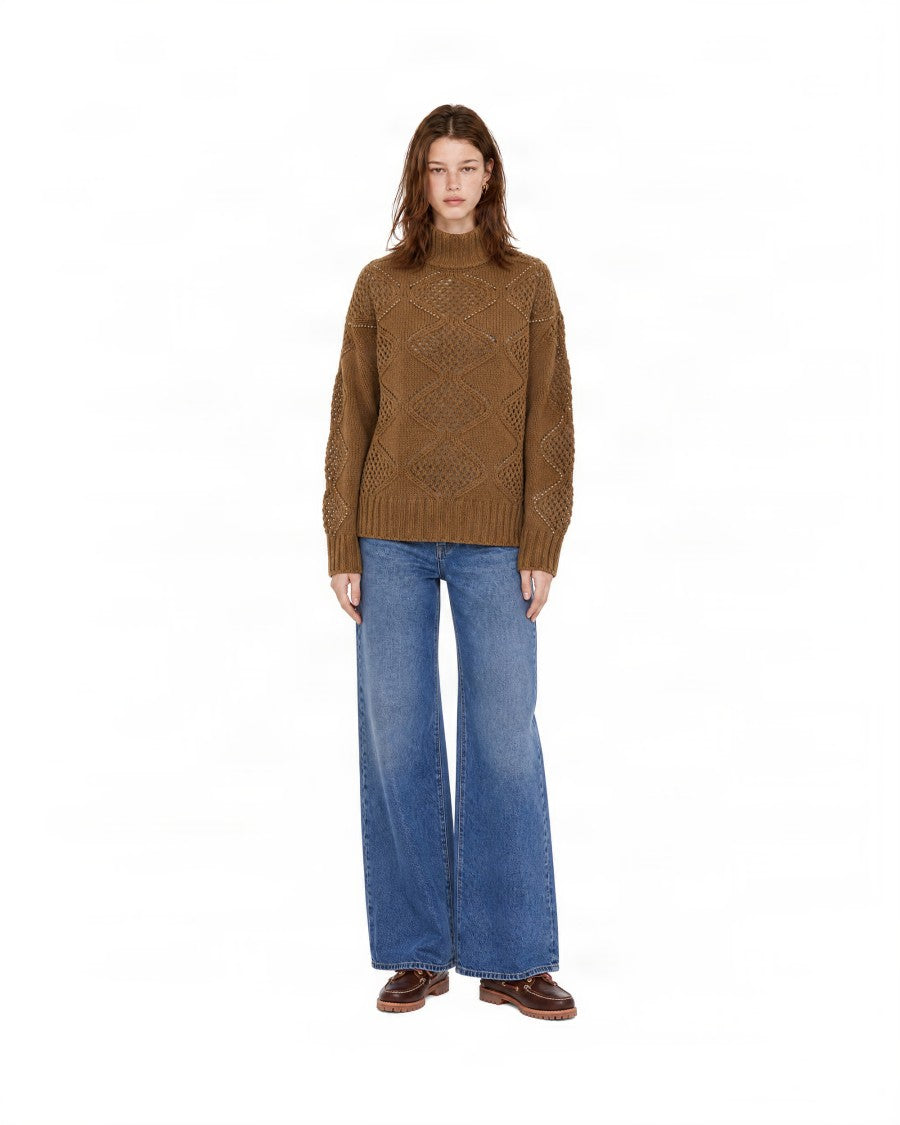 Liu Jo Brown High-Neck Diamond Argyle Knit Sweater