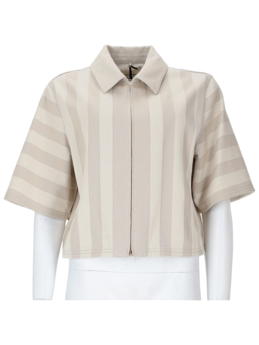Fendi Cropped Short-Sleeved Striped Jacket With Front Zipper