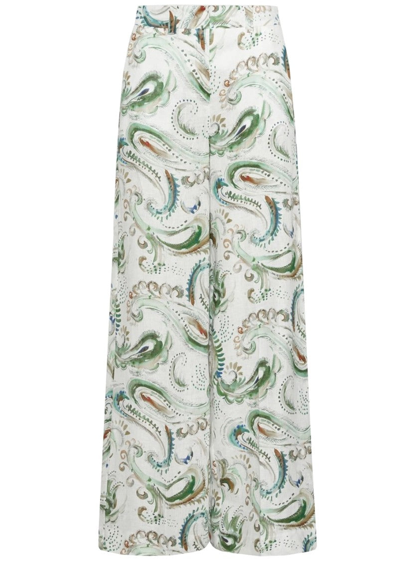 Marella Neutral Mlldomino Patterned Wide-Leg Linen Pants