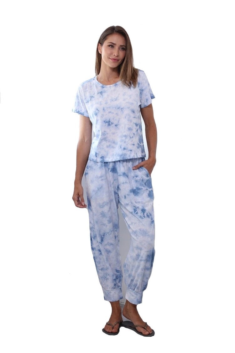 Pj Harlow Tie Dye Jojo Cherry Cotton Jogger Paired With Short Sleeve T Shirt Set
