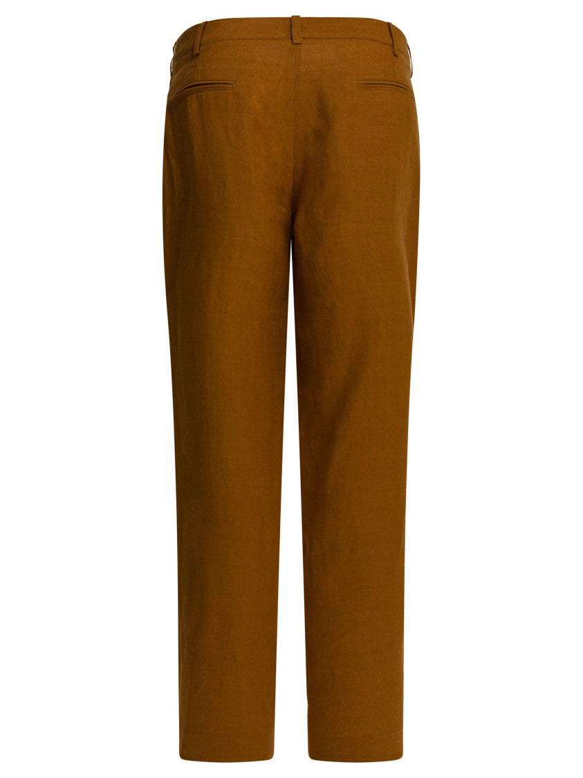 Ines De La Fressange Straight-Leg Linen Trousers With Mid-Rise Waist And Button Closure