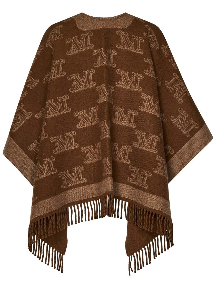 Max Mara Brown Monogram Poncho With Fringed Edges