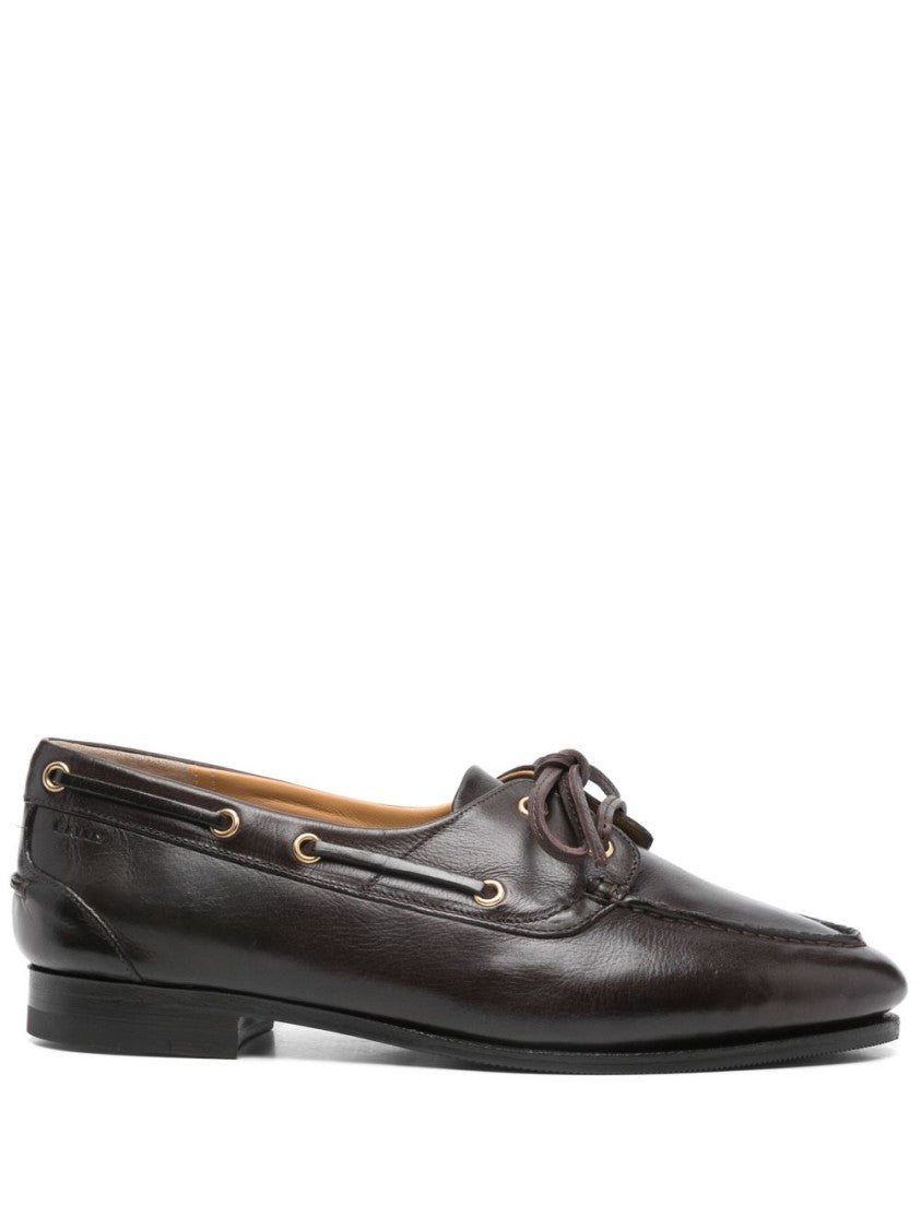 Bally Coffee Brown Leather Flat Shoes