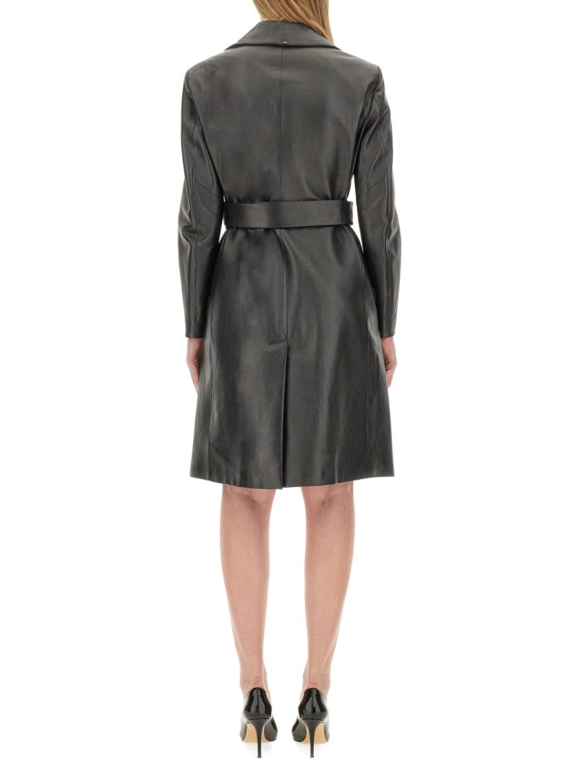 Sportmax Double-Breasted Black Lamb Leather Jacket