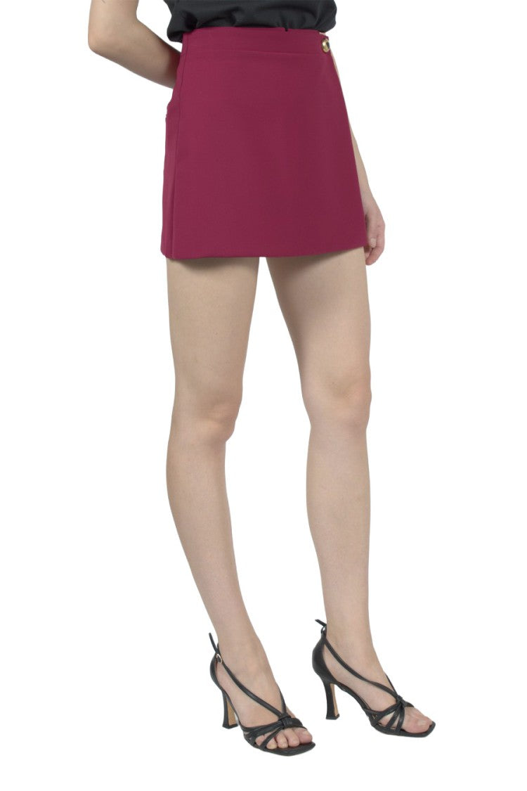 Moschino Burgundy Wrap-Front Gold Button Polyester-Blend Mini Skirt