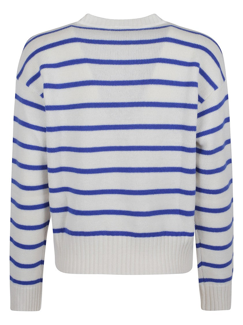 Pinko White Wool Pullover With Ribbed Details