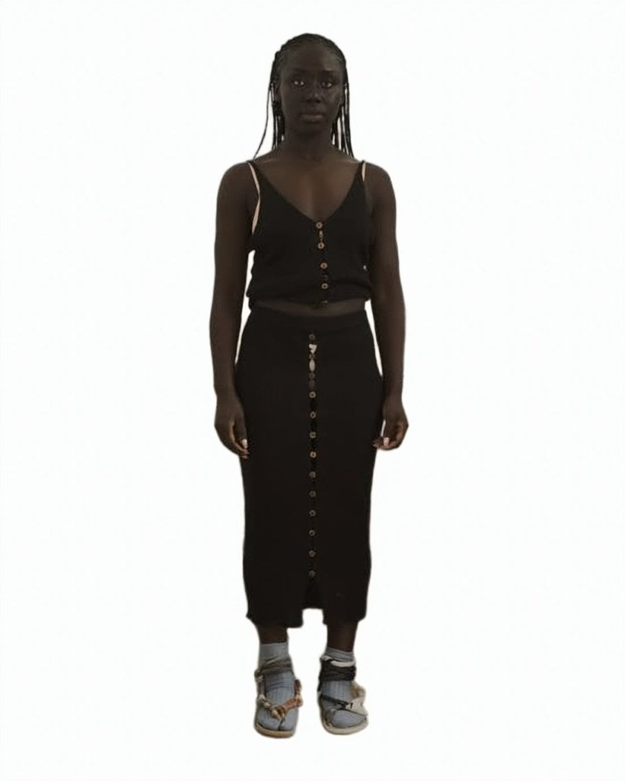 Baserange Brown Sleeveless Fitted V-Neck Button Top