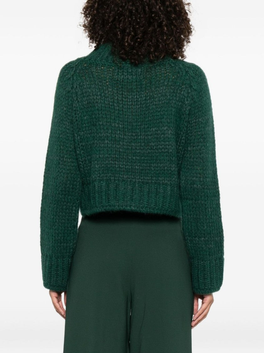 Ermanno Scervino Cropped Knit Sweater In Deep Green