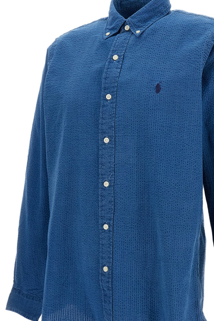 Polo Ralph Lauren Puckered Cotton Seersucker Shirt With Iconic Pony Logo