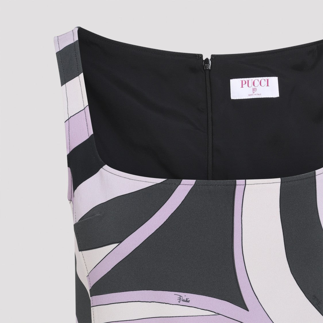 Pucci Sleeveless Mini Dress With Square Neckline And Dynamic Abstract Pattern