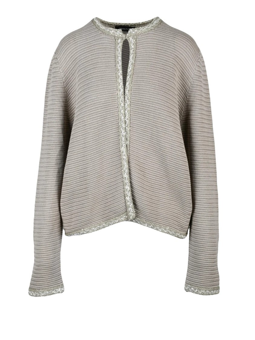 Fabiana Filippi Turquoise Sequin Trimmed Cotton Tricot Cardigan