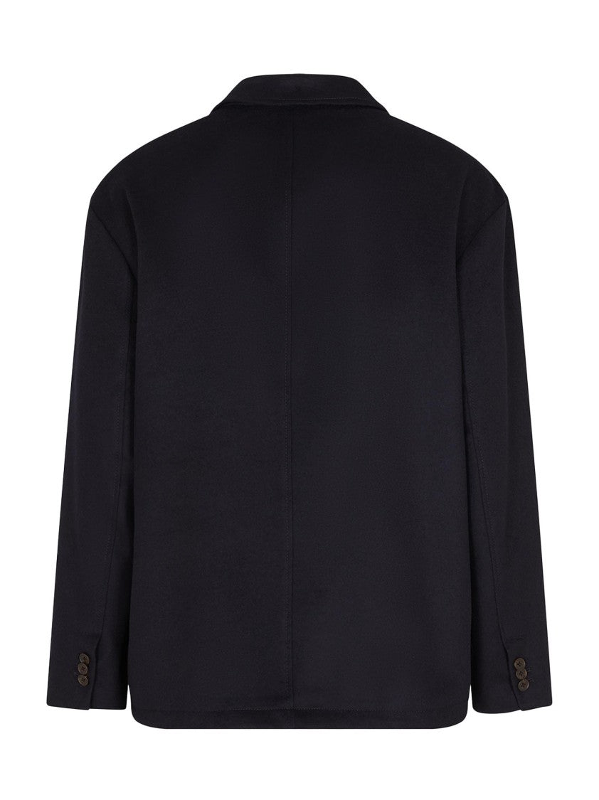 Emporio Armani Navy Blue Wool-Cashmere Blend Loose-Fit Blazer