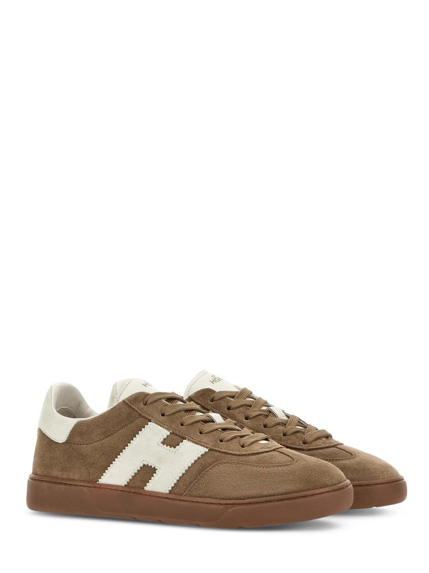 Hogan Beige Suede Sneakers With Logo Stripe