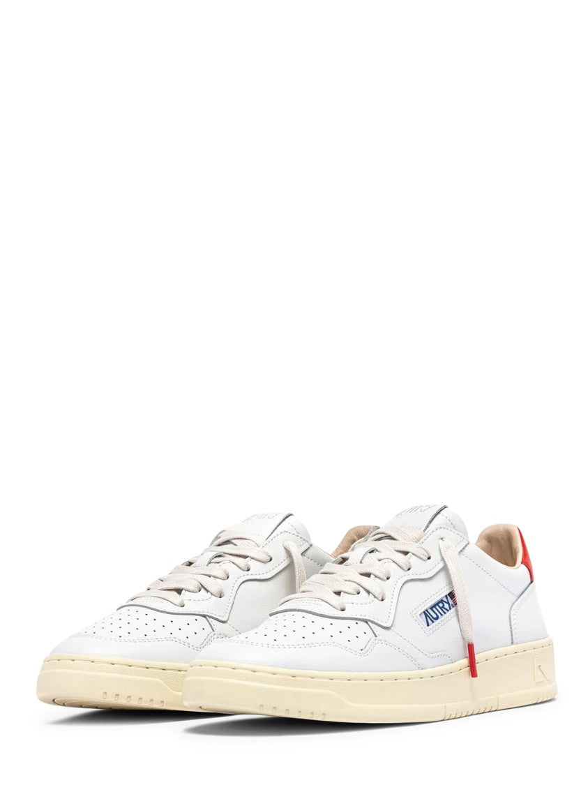 Autry Low-Top White Leather Sneakers With Spicy Orange Accents