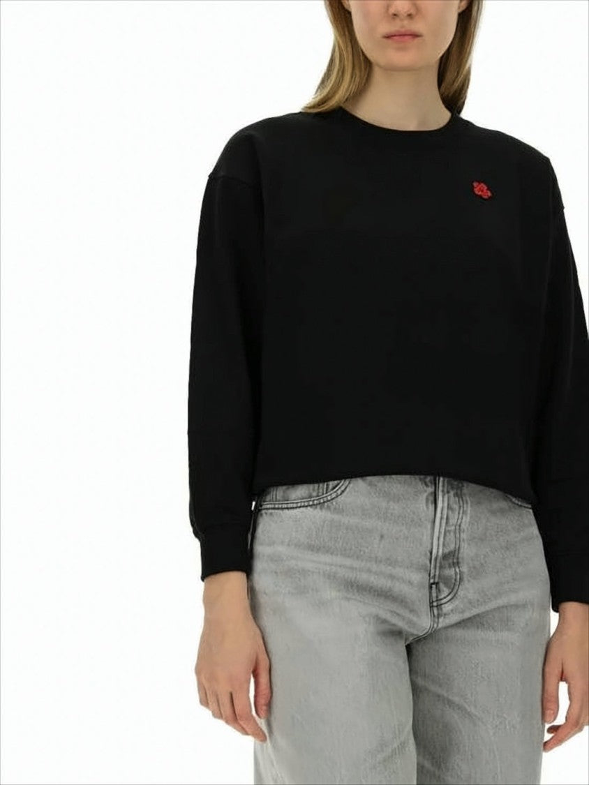 Kenzo Long-Sleeve Cropped Sweatshirt With Ribbed Cuffs And Embroidered Logo