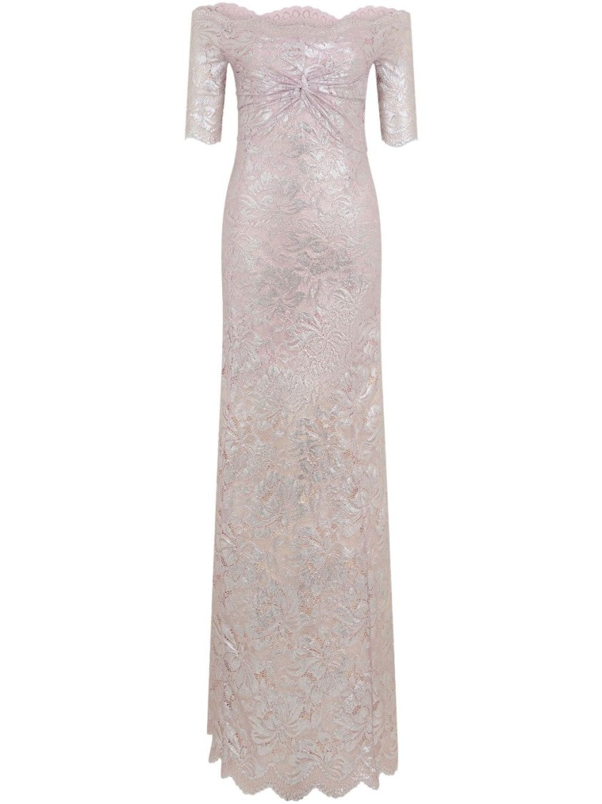 Rabanne Off-The-Shoulder Pink Dress With Floral Lace