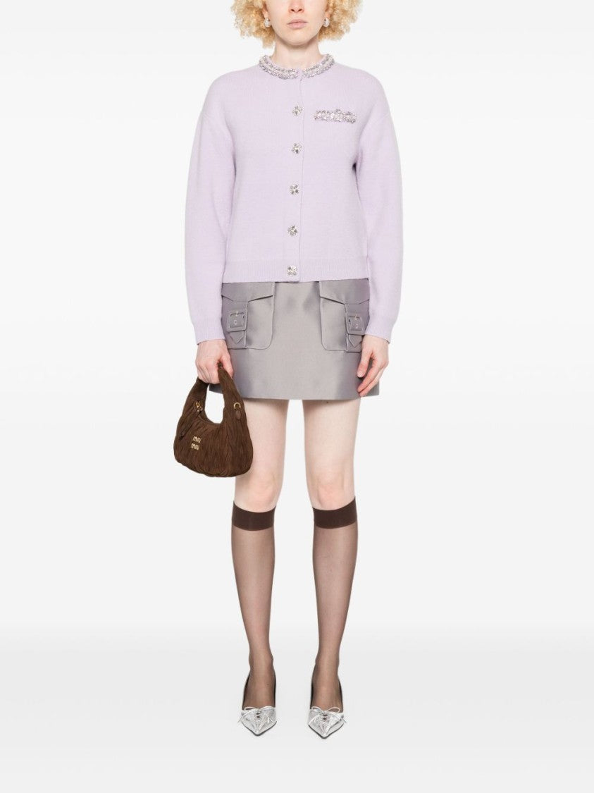 Self-Portrait Lilac Cardigan With Sparkling Crystal Accents