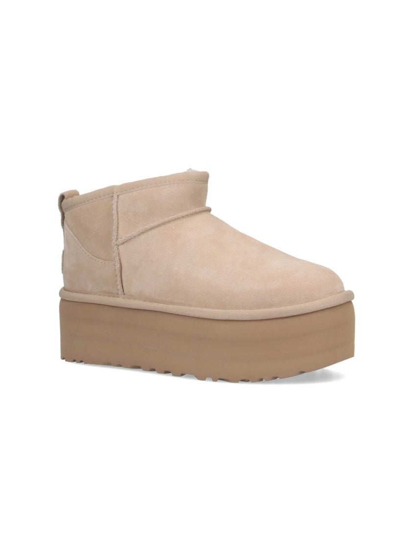Ugg Classic Ultra Mini Suede Platform Boots With Shearling Lining
