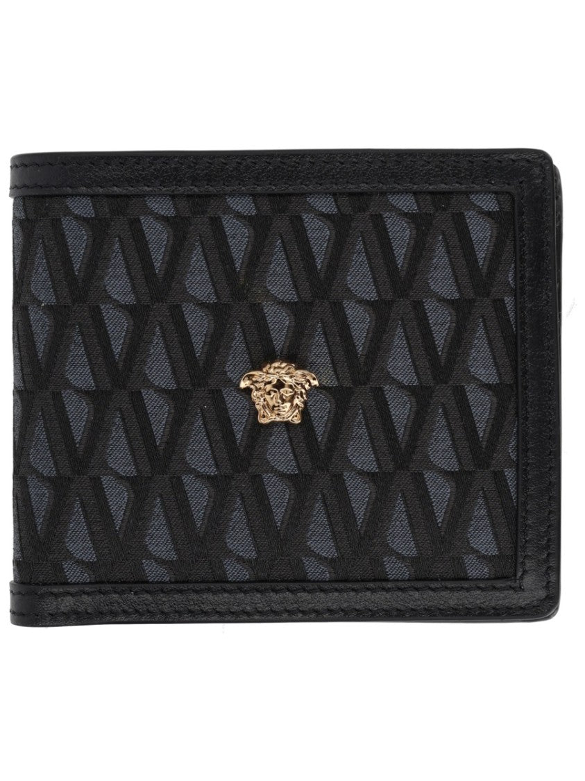 Versace Textured Geometric Pattern Interlocking Wallet