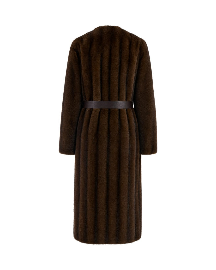 Max Mara High-Collar Belted Long Faux-Fur Coat