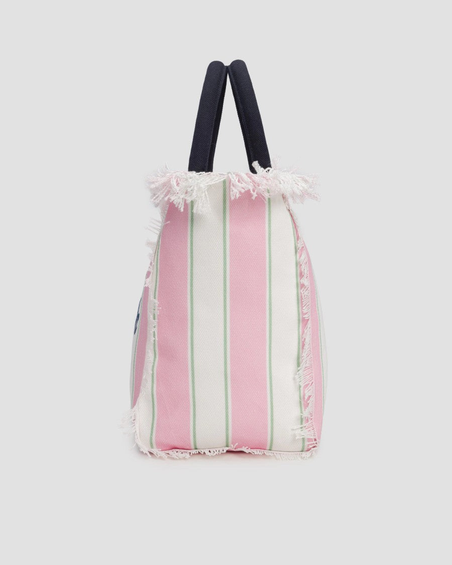 Mc2 Saint Barth Spacious Vertical Striped Tote Bag With Embroidered Accent