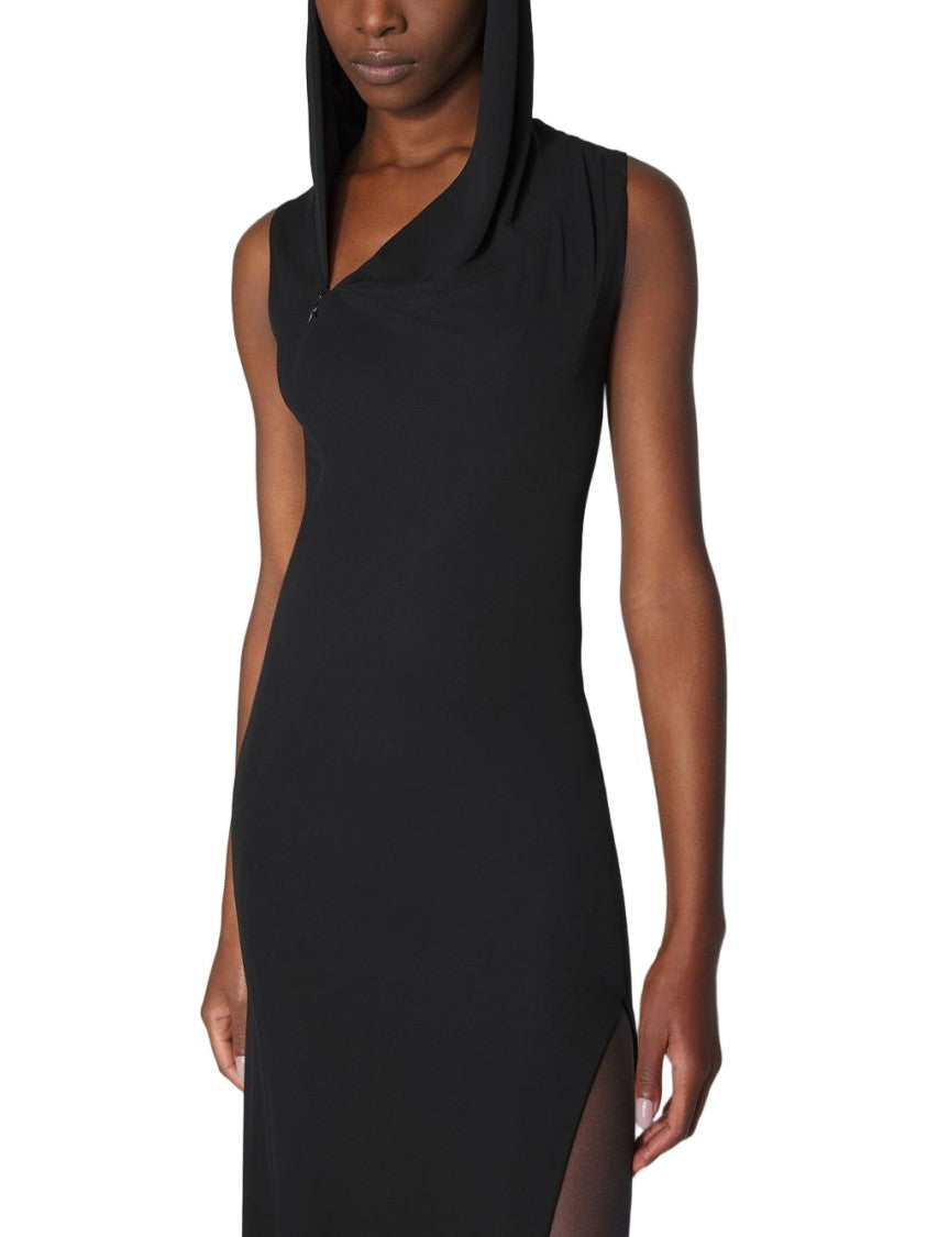 Mugler Black Hooded Sleeveless Side Slit Dress