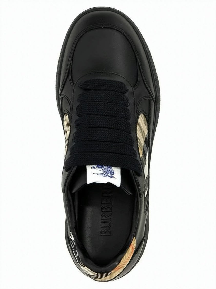 Burberry Check Pattern Black Leather Low-Top Sneakers