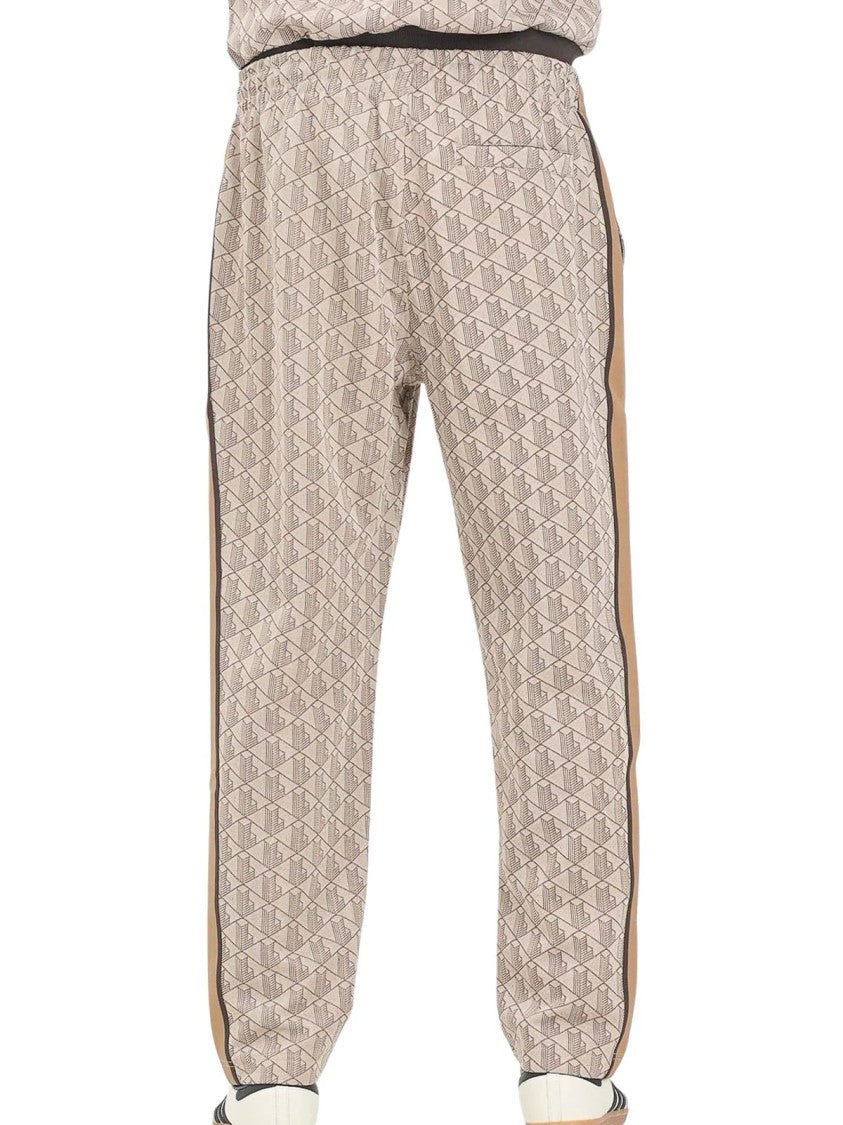 Lacoste Beige Track Pants With Geometric Pattern And Contrast Stripes