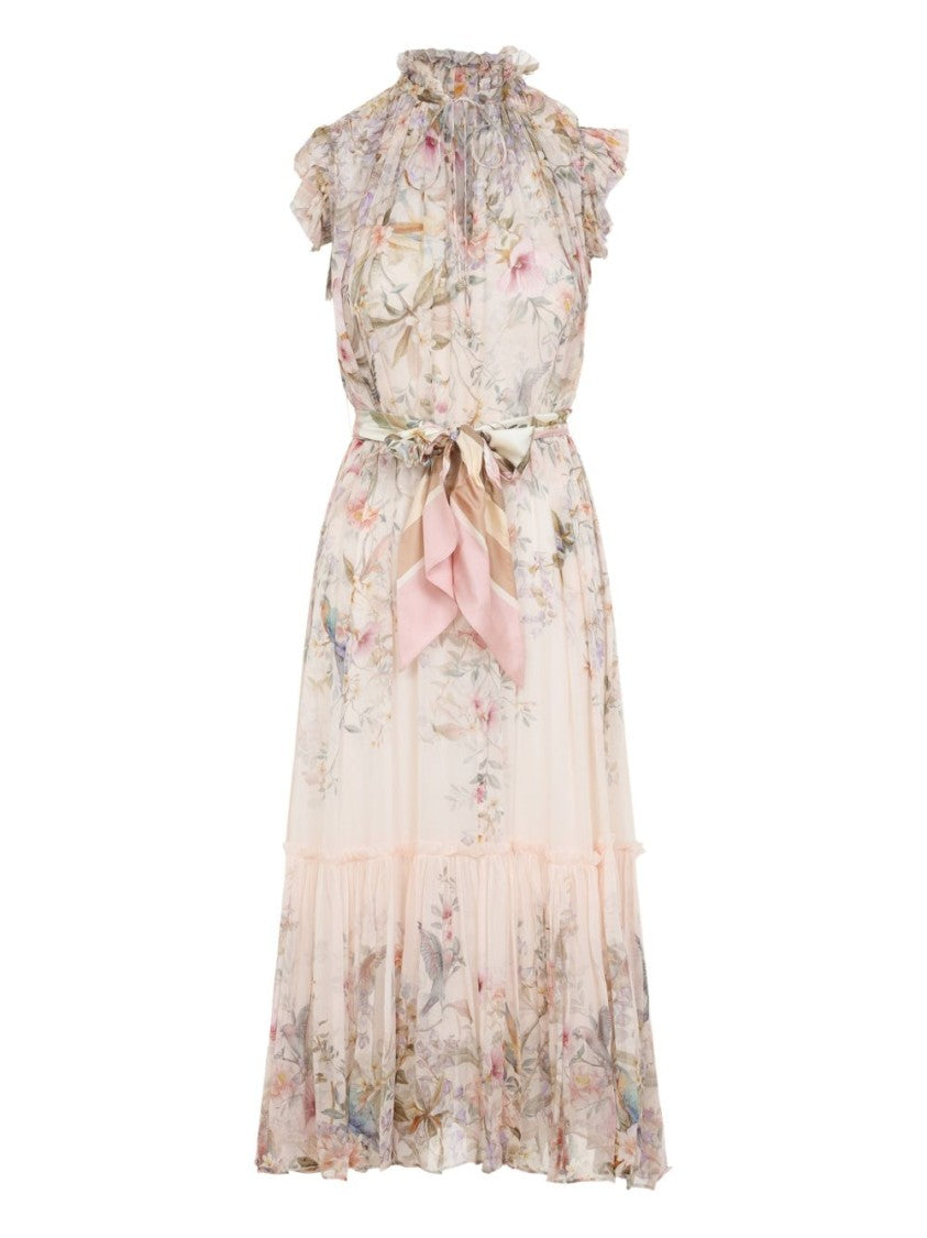 Zimmermann Romantic Floral Midi Dress With Ruffled Details