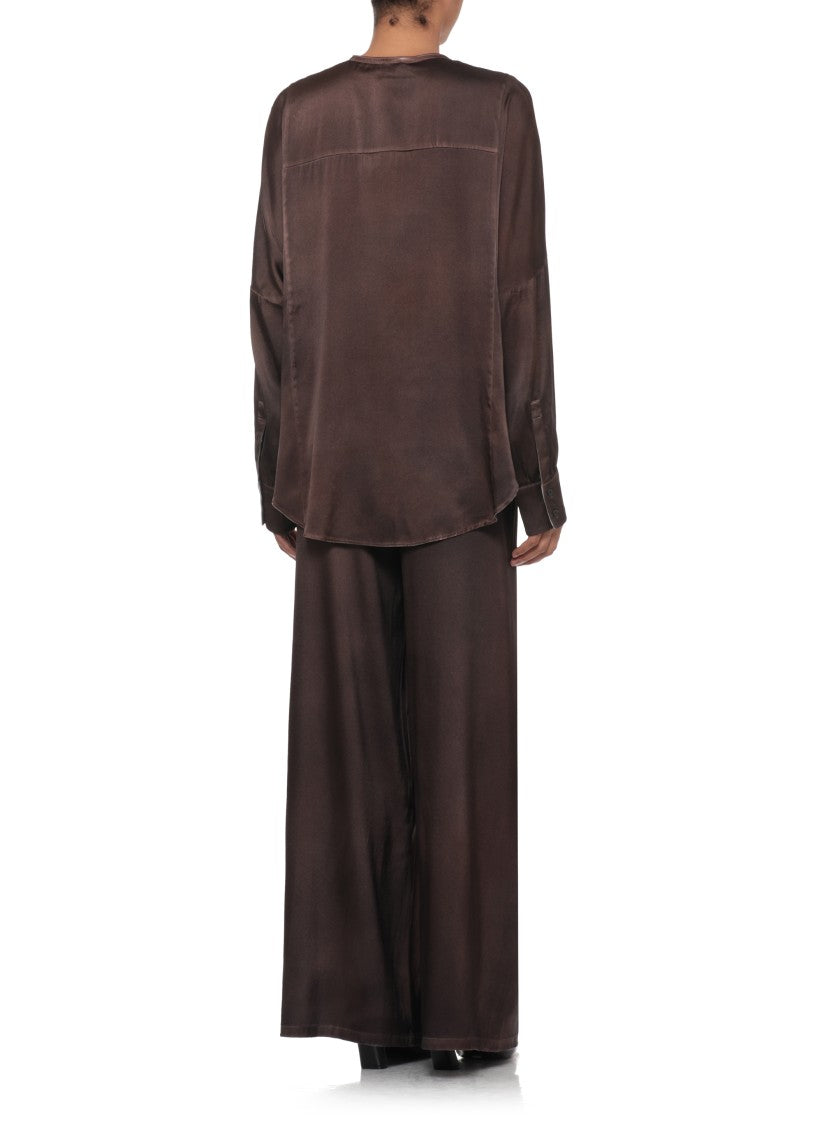 Avant Toi Brown Extended Hem Silk Shirt