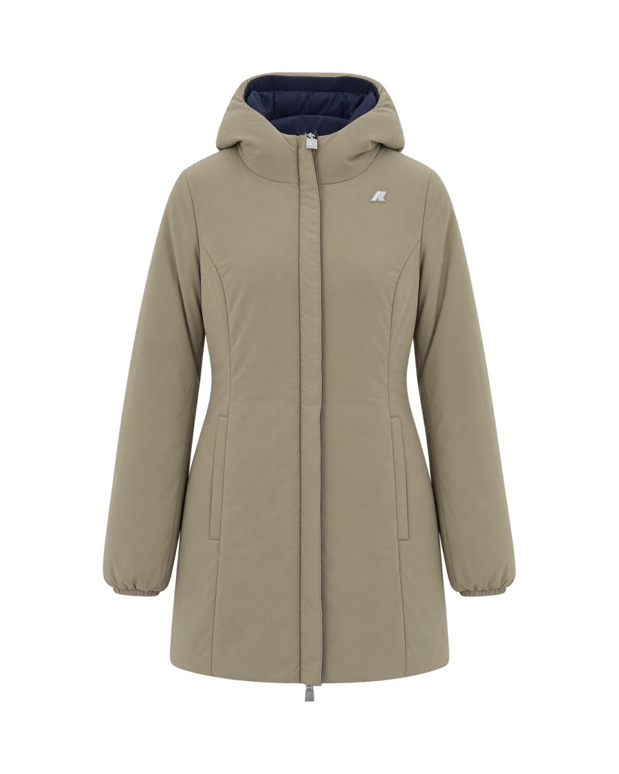 K-Way Reversible Three-Quarter Length Jacket With Hood And Striped Detail