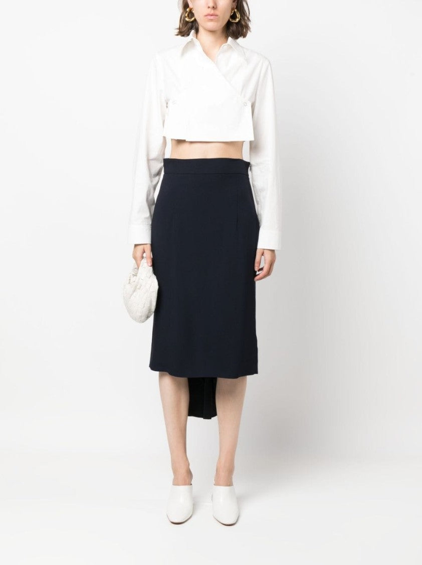 Moschino Pleated Asymmetric Midi Skirt In Midnight Blue Georgette