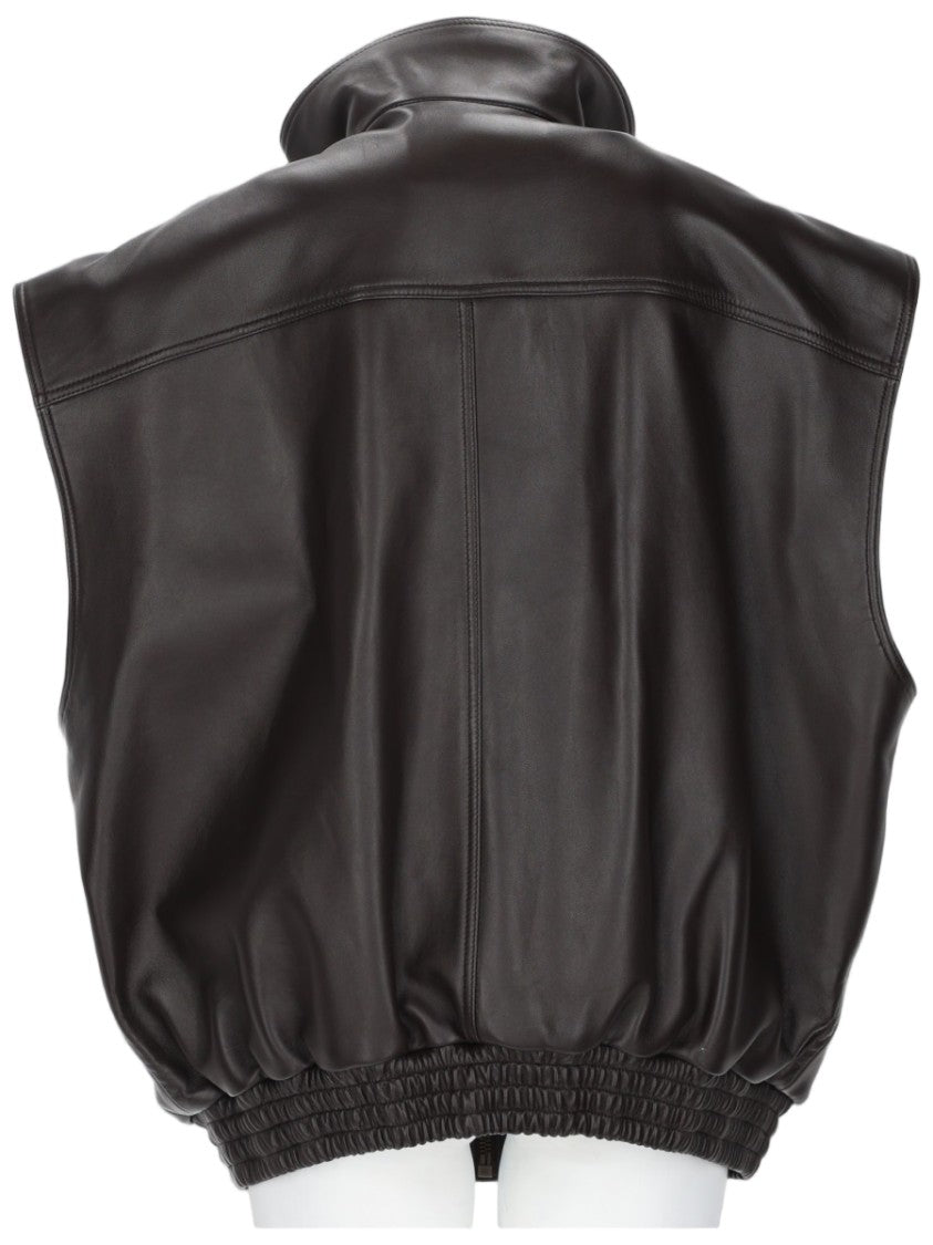 Balenciaga Sleeveless Soft Leather Blouson With High Stand Collar
