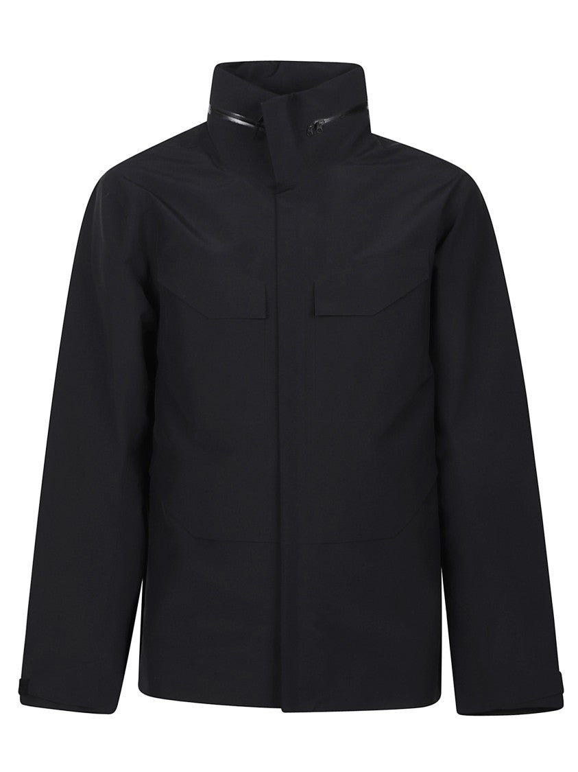 Veilance High Neck Black Jacket With Zip Fastening