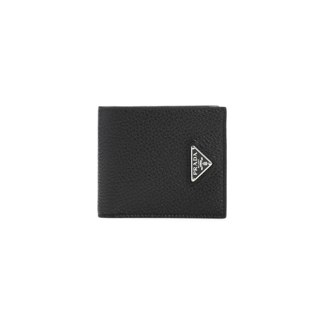Prada Compact Black Calf Leather Wallet With Logo Emblem