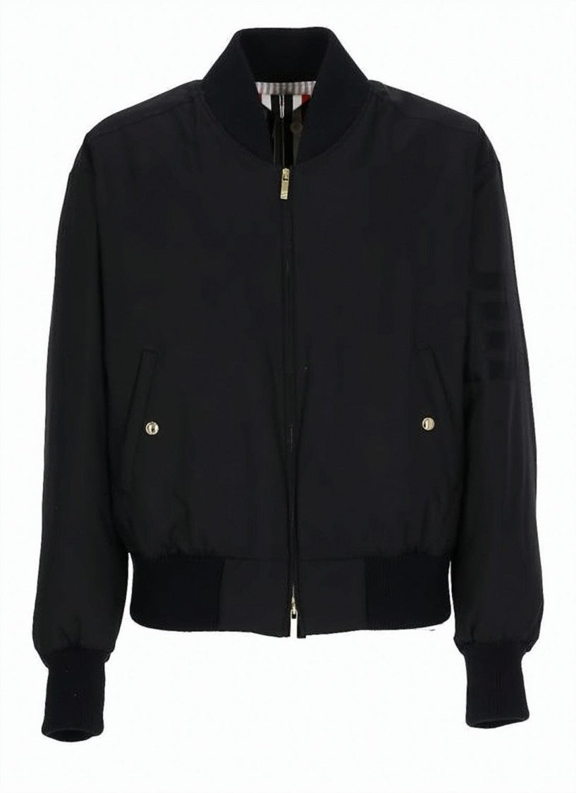 Thom Browne Cropped Black Bomber Jacket With Padded Silhouette
