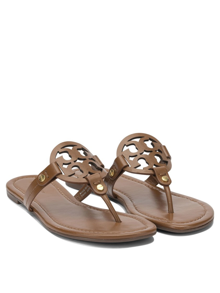 Tory Burch Brown Leather Sandals With Cut-Out Emblem
