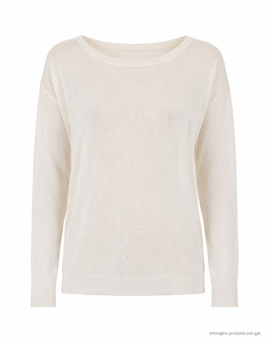 Hira Cream Boat-Neck Silk Linen Blend Sweater