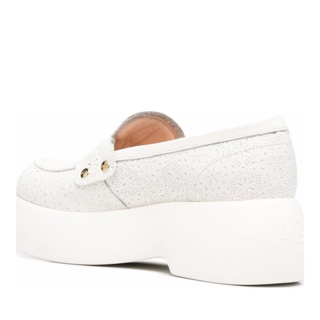 Agl White Puffy Moc Leather Perforated Wedge Flats