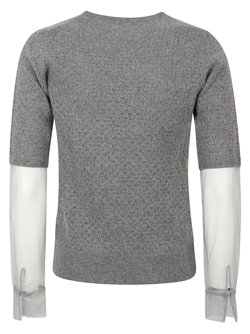 Fabiana Filippi Textured Knit Sweater With Sheer Long Sleeves