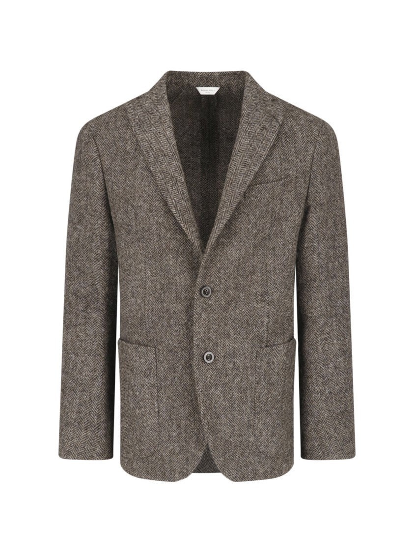 Boglioli Brown Textured Wool Classic Notch Lapel Blazer